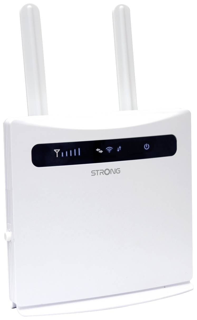 Bijeli WLAN router s dvije antene i LED indikatorima za jačinu signala te povezivanje, označen natpisom 'STRONG'.