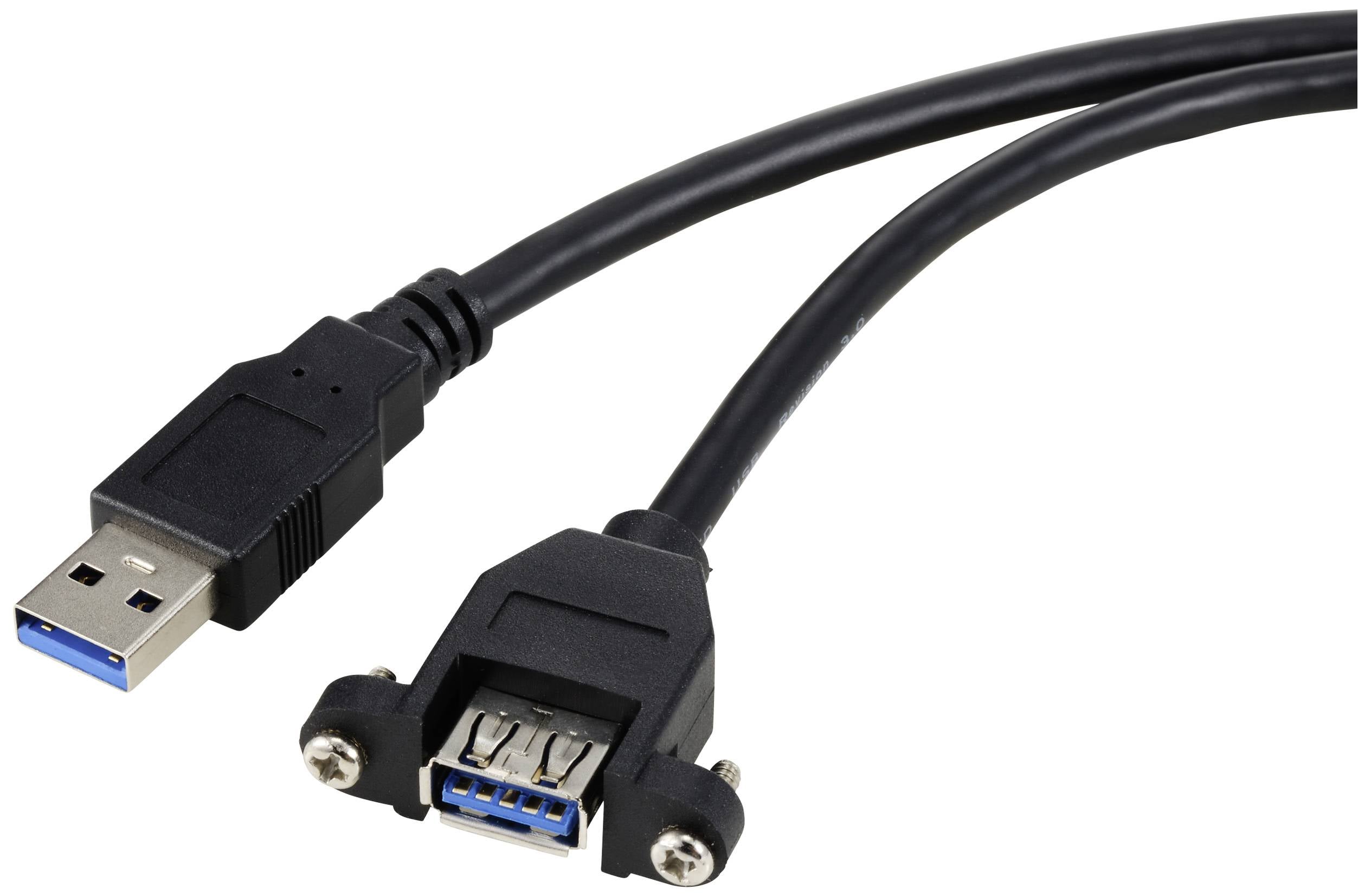 Crni USB 3.0 produžni kabel s USB utikačem i USB priključkom, pogodan za prijenos podataka i spajanje uređaja.