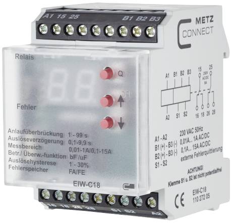 Elektronički uređaj tvrtke METZ CONNECT s više priključnih stezaljki i LED indikatorima za releje, status pogreške i postavke.