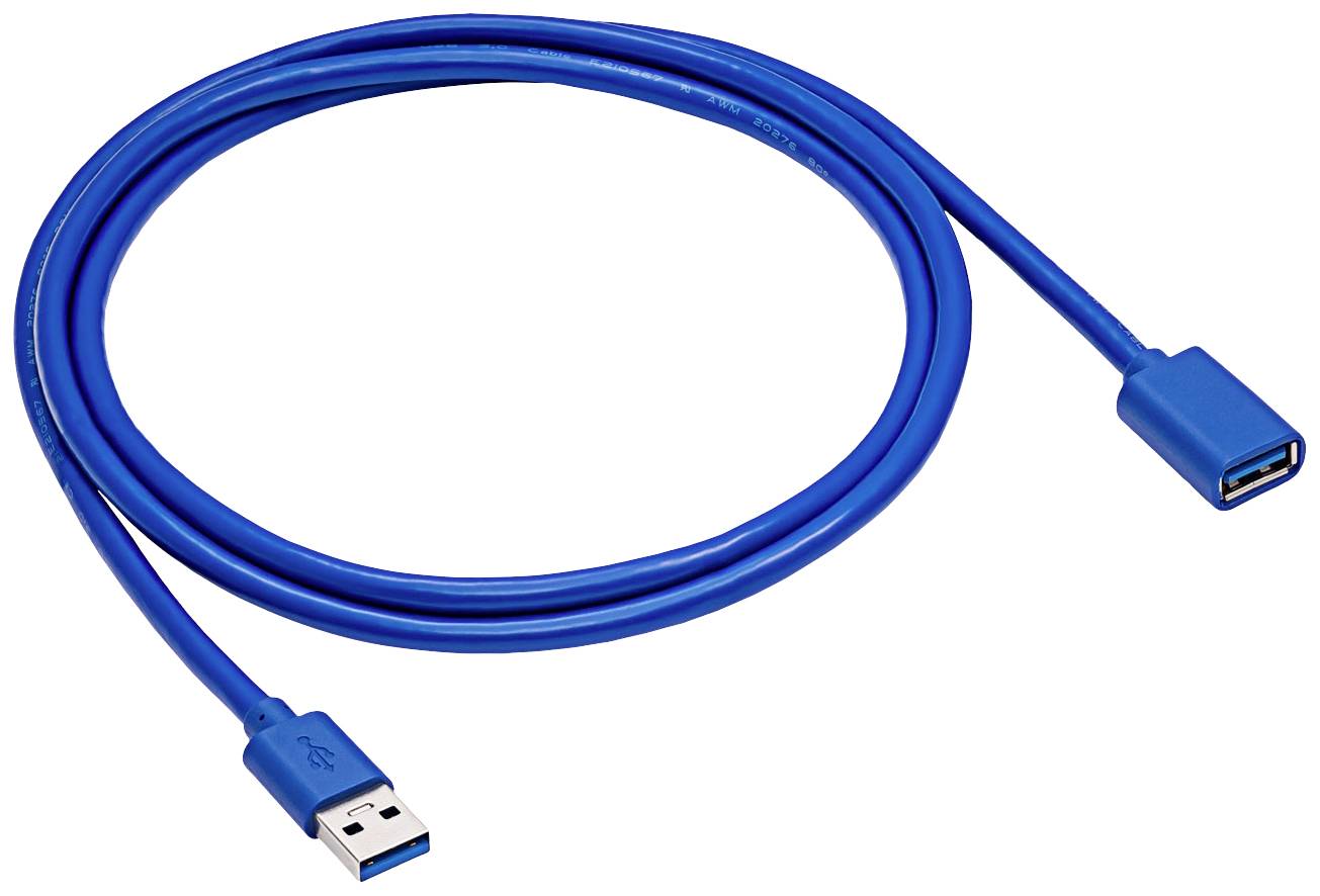 Plavi USB produžni kabel s USB-A utikačem i USB-A utičnicom, pogodan za povezivanje uređaja putem USB-a.