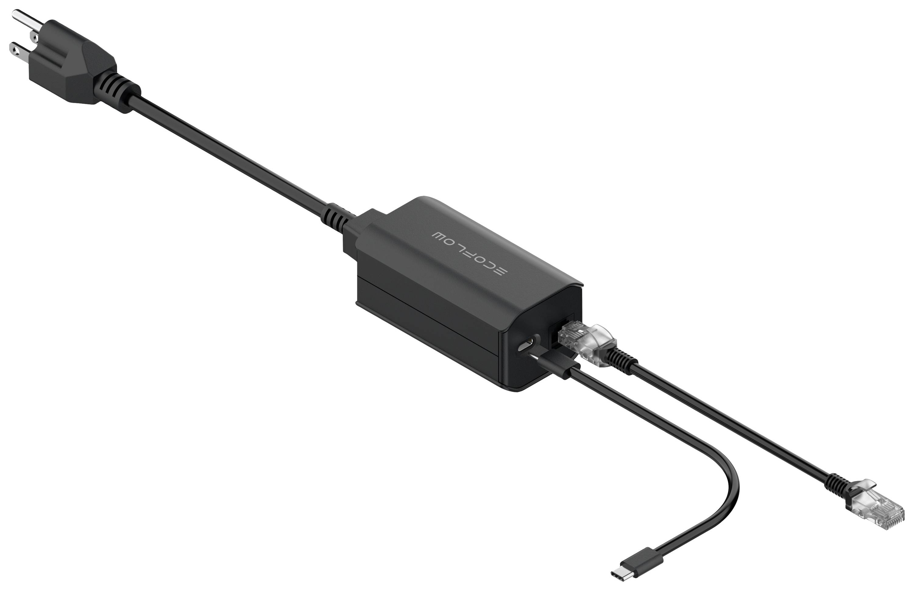 Crni mrežni adapter s mrežnim utikačem i USB kabelom za spajanje, pogodan za elektroničke uređaje i punjenje.