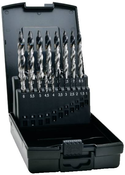 Set svrdla u crnoj kutiji, različitih veličina od 1 do 10 mm. Pogodan za metal, drvo i plastiku.