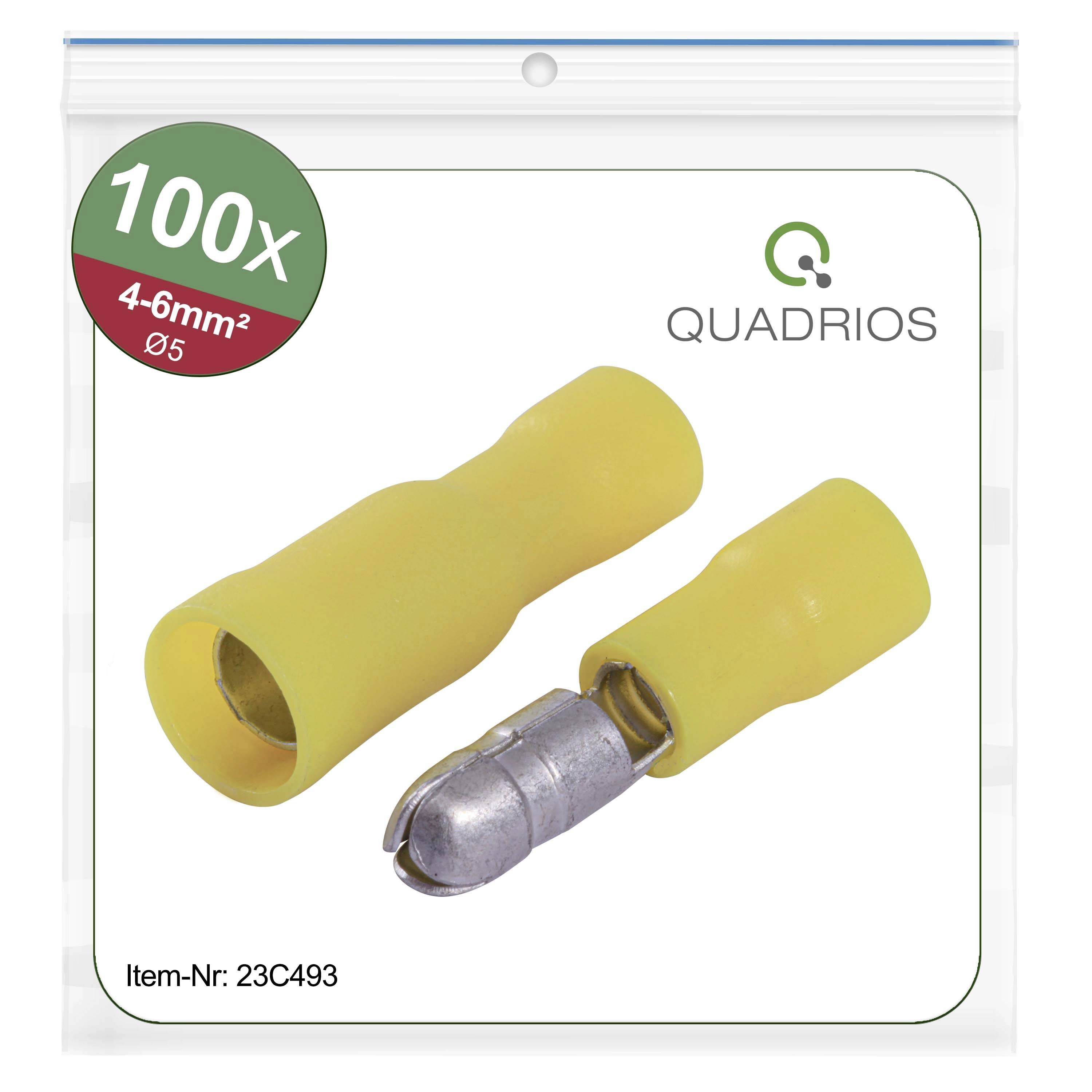 Plastična vrećica sa 100 žutih brzih priključaka za kabele presjeka 4-6mm². Naziv proizvoda: Quadrios. Broj artikla: 23C493.