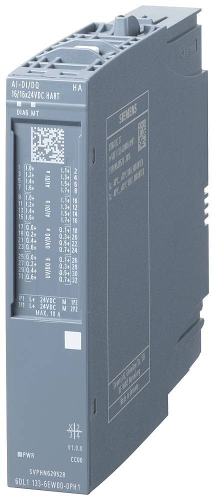 Sivo elektroničko modulo s više priključaka i otisnutom tablicom tehničkih specifikacija.