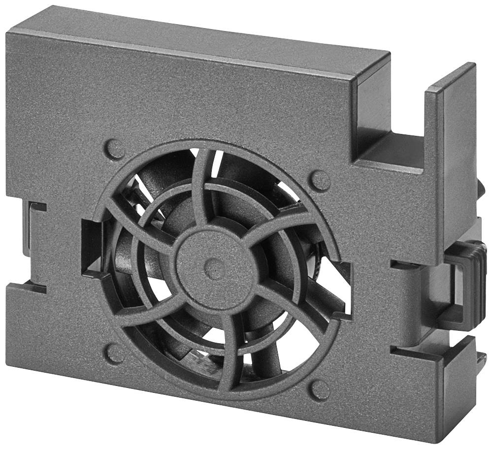 Crni, pravokutni ventilator s kružnim lopaticama u sredini, pogodan za hlađenje elektroničkih uređaja.