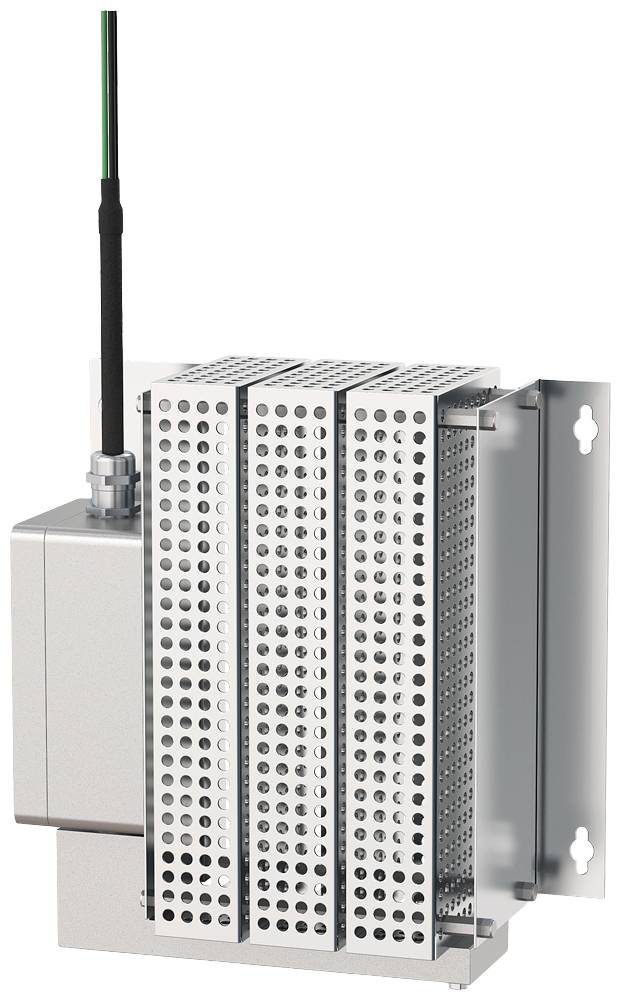 Industrijski uređaj s prozračnom metalnom poklopnom pločom i antenom na vrhu, montiran na zidni nosač.