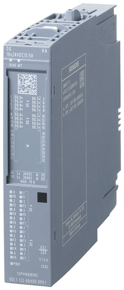 Siva elektronička jedinica s natpisom '6ES7 132-6BH00-0BP1', vidljivo ime proizvođača. Koristi se za automatizaciju upravljanja.