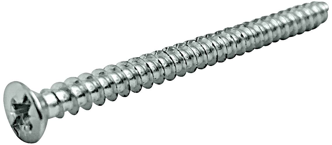 Dijagonalno leži srebrni vijak sa križnim utorima. Pogodan je za učvršćivanje u drvo ili metal.