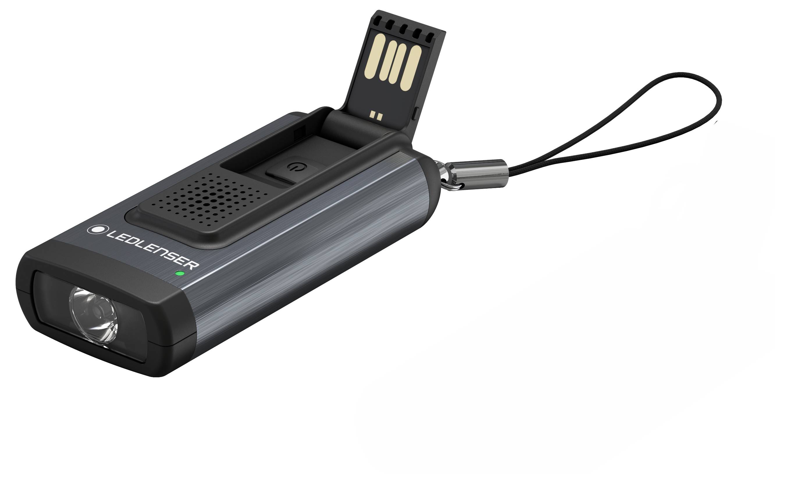 LED ručna svjetiljka pravokutnog oblika s USB priključkom i trakom za nošenje.
