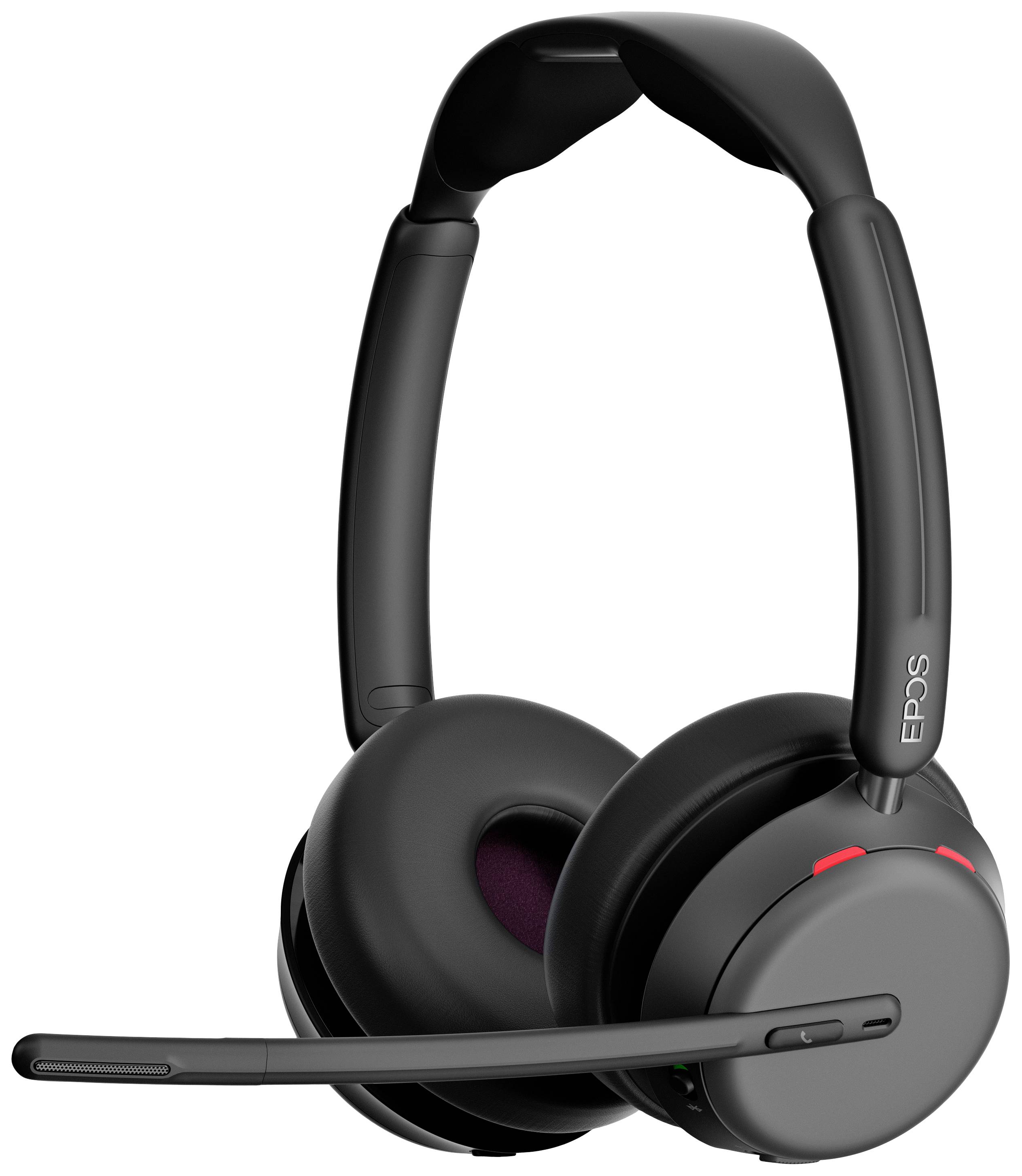 Crni headset s mikrofonom i crvenim akcentima, pogodan za telekonferencije i računalne igre.