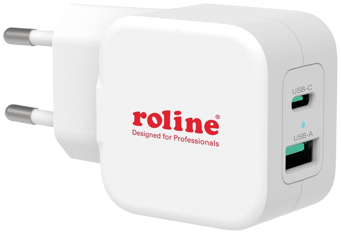 Bijeli Roline utikač s USB-C i USB-A priključcima. Tekst: 'Dizajnirano za profesionalce'.