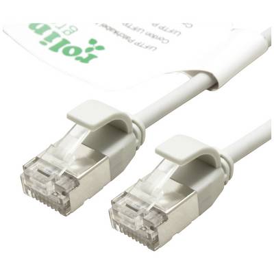 Dva bijela Ethernet kabela s RJ45 utikačima, položena jedan do drugoga. Svaki ima prozirni vrh i bijele jezičce.