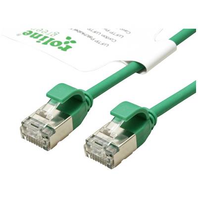 Zeleni Ethernet kabel s RJ45 utikačima na oba kraja, povezan s bijelom etiketom koja prikazuje marku "online".