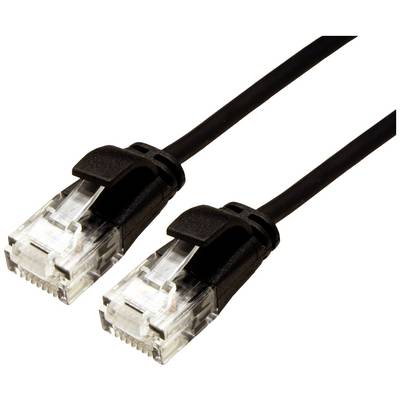Crni Ethernet kabel s dva RJ45 priključka, korišten za mrežne povezivosti.