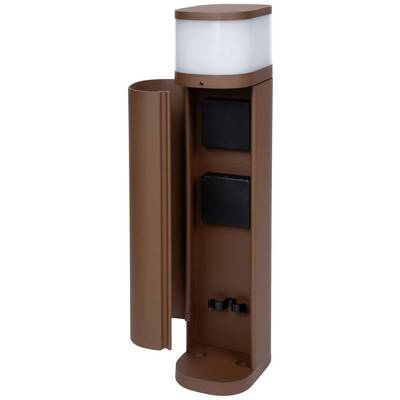 Smeđi, cilindričan pokrov lampe za zid, djelomično otvoren, prikazuje dva crna prekidača i bijeli sjenilo na vrhu.