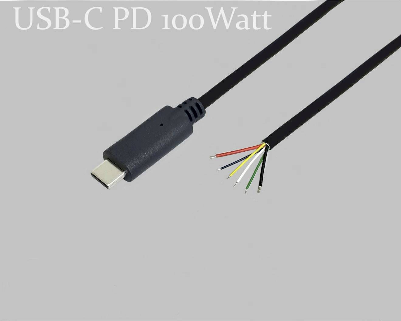 USB-C kabel s vidljivim žicama pored oznake 'USB-C PD 100 Wati', prikazuje sposobnosti i strukturu.
