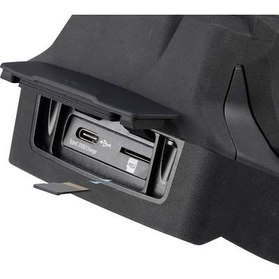 Priključci skriveni u jednom odjeljku: USB-C, USB-A i utor za SD karticu, pogodan za raznovrsne povezivosti u tehničkim uređajima.