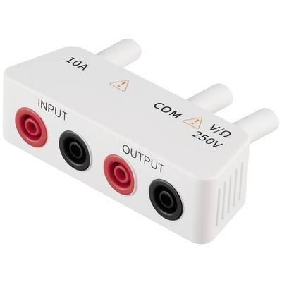 Adapter za električne mjerne uređaje s oznakama 'INPUT', 'OUTPUT', '10A', 'COM' i 'VΩ 250V'. Pogodan za mjerenja električne struje.