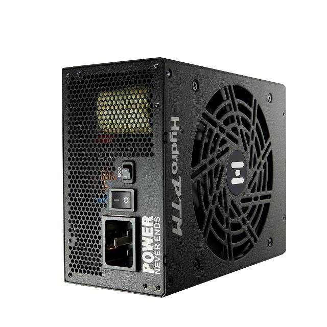Crni računalni mrežni adapter s ventilatorom i priključkom za napajanje, prekidačem i natpisom 'POWER NEVER ENDS'.
