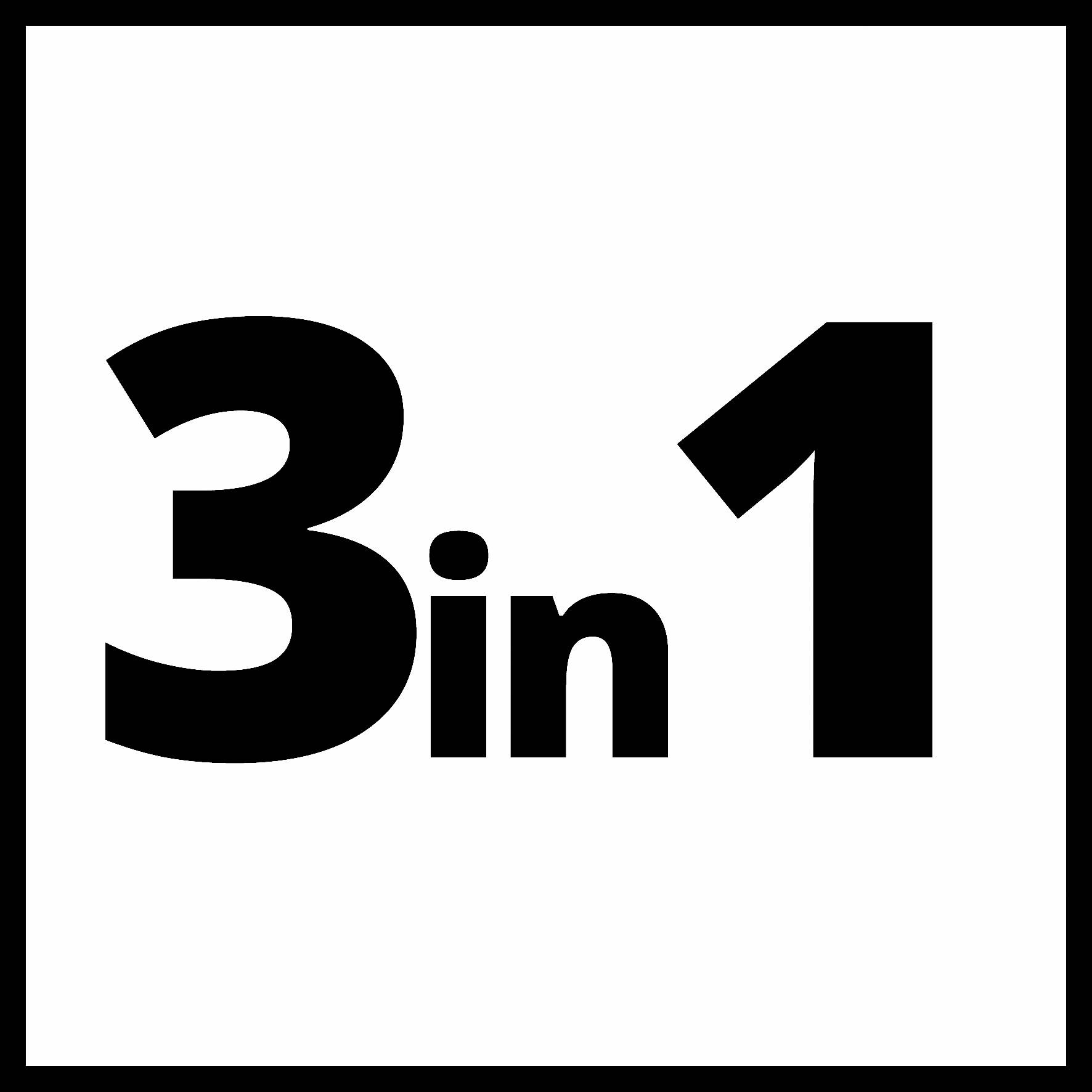'3 u 1' crnim tekstom na bijeloj pozadini.
