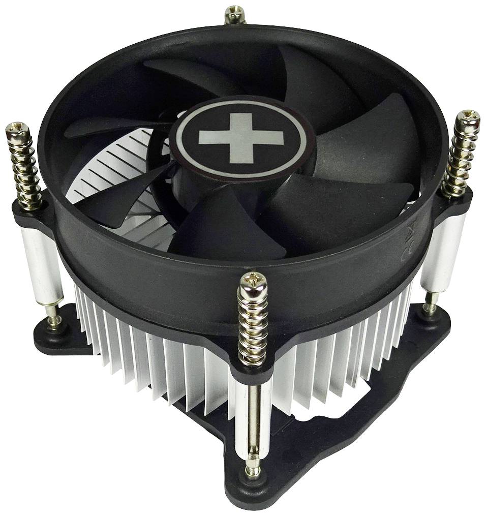 Crni ventilator računala s hladnjakom i vijcima, pogodan za hlađenje CPU komponenti u računalima.