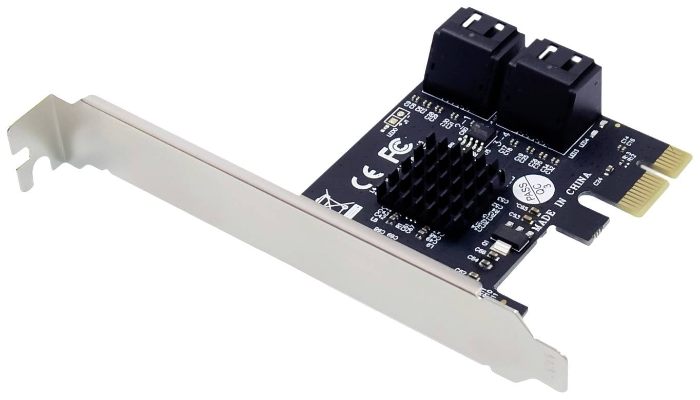 PCIe proširna kartica s dva SATA priključka koja se može ugraditi u računalo za povezivanje dodatnih hard diskova.