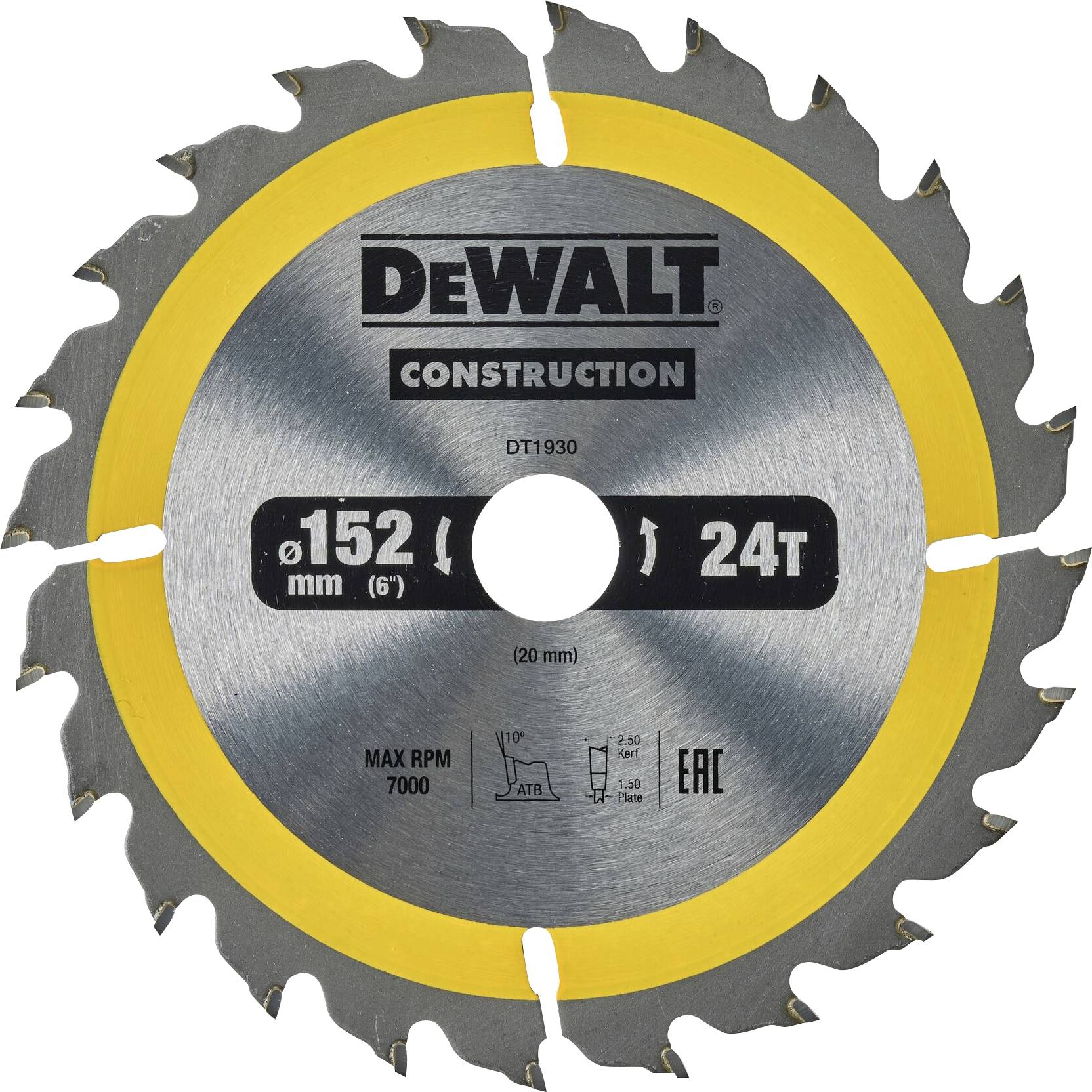 DEWALT DT1930-QZ DT1930-QZ Cirkelzaagblad 152 x 20 x 2.5 mm Aantal tanden: 24 1 stuk(s)