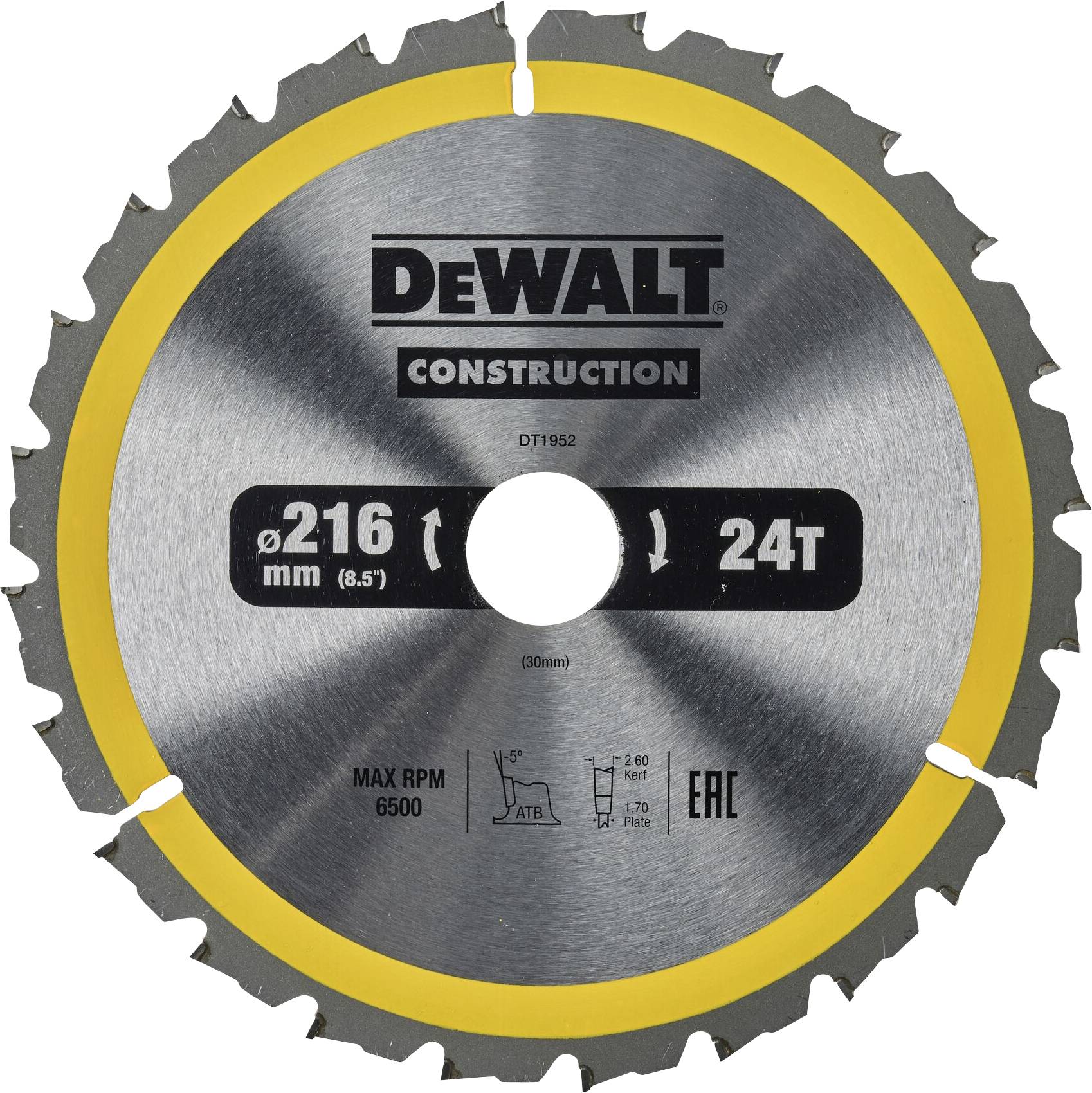 DEWALT DT1952-QZ DT1952-QZ Cirkelzaagblad 216 x 30 mm Aantal tanden: 24 1 stuk(s)