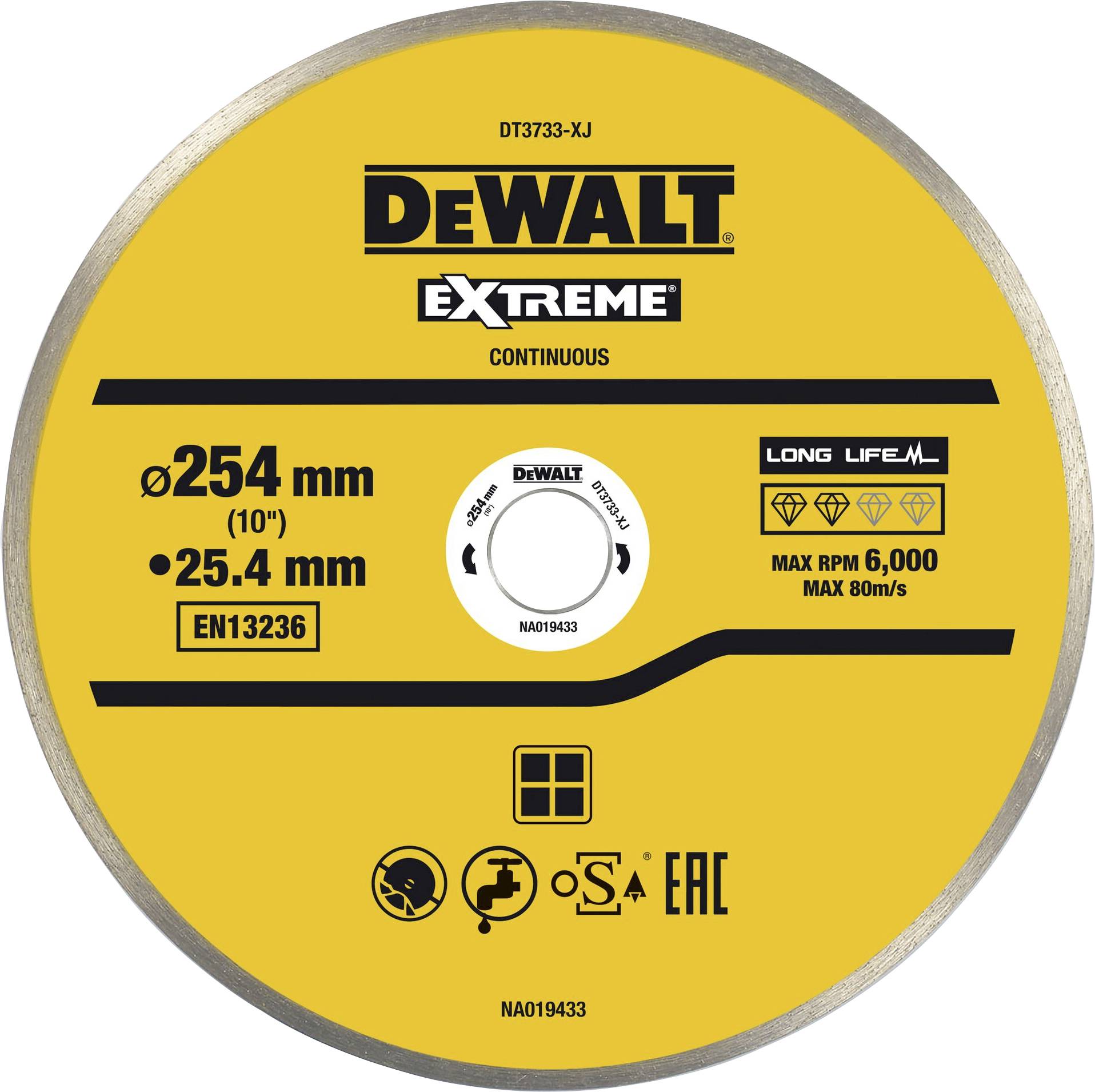 DEWALT DT3733-XJ DT3733-XJ Diamanten doorslijpschijf Diameter 250 mm Boordiameter 25.40 mm Wandtegels 1 stuk(s)