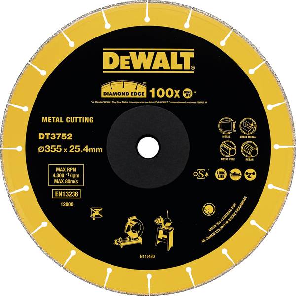 DEWALT DT3752-QZ DT3752-QZ dijamantna rezna ploča promjer 355 mm Promjer bušotine 25.4 mm metal 1 St.