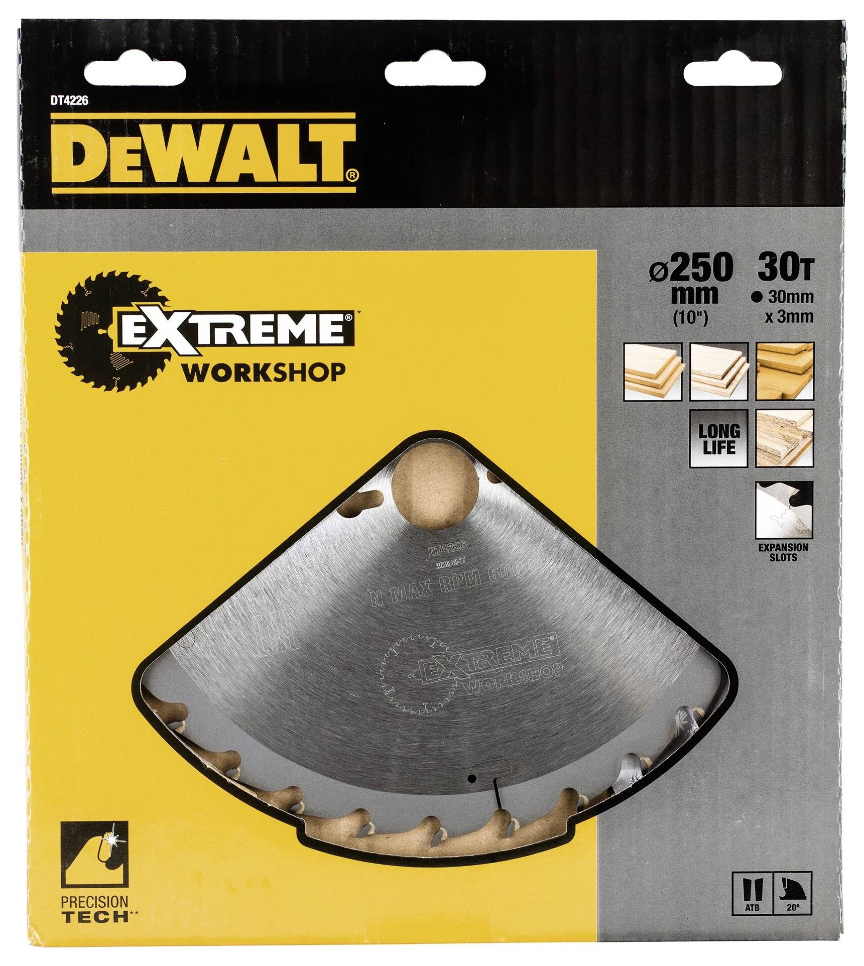List DeWalt Extreme radionice; Promjer 250 mm, 30 zuba, pogodan za drvo, dugog vijeka trajanja.
