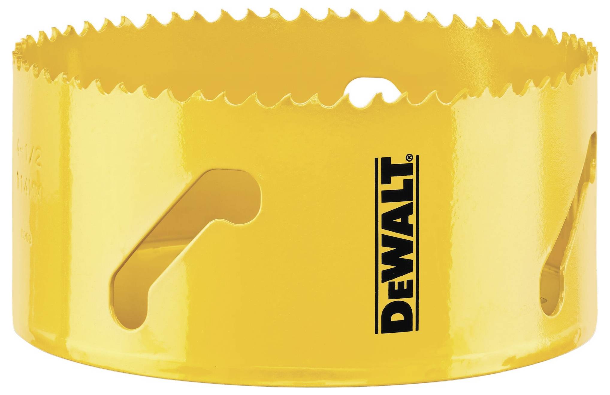 Žuti dodatak kružne pile nazubljena ruba s logotipom 'DEWALT', pogodan za bušenje drva.