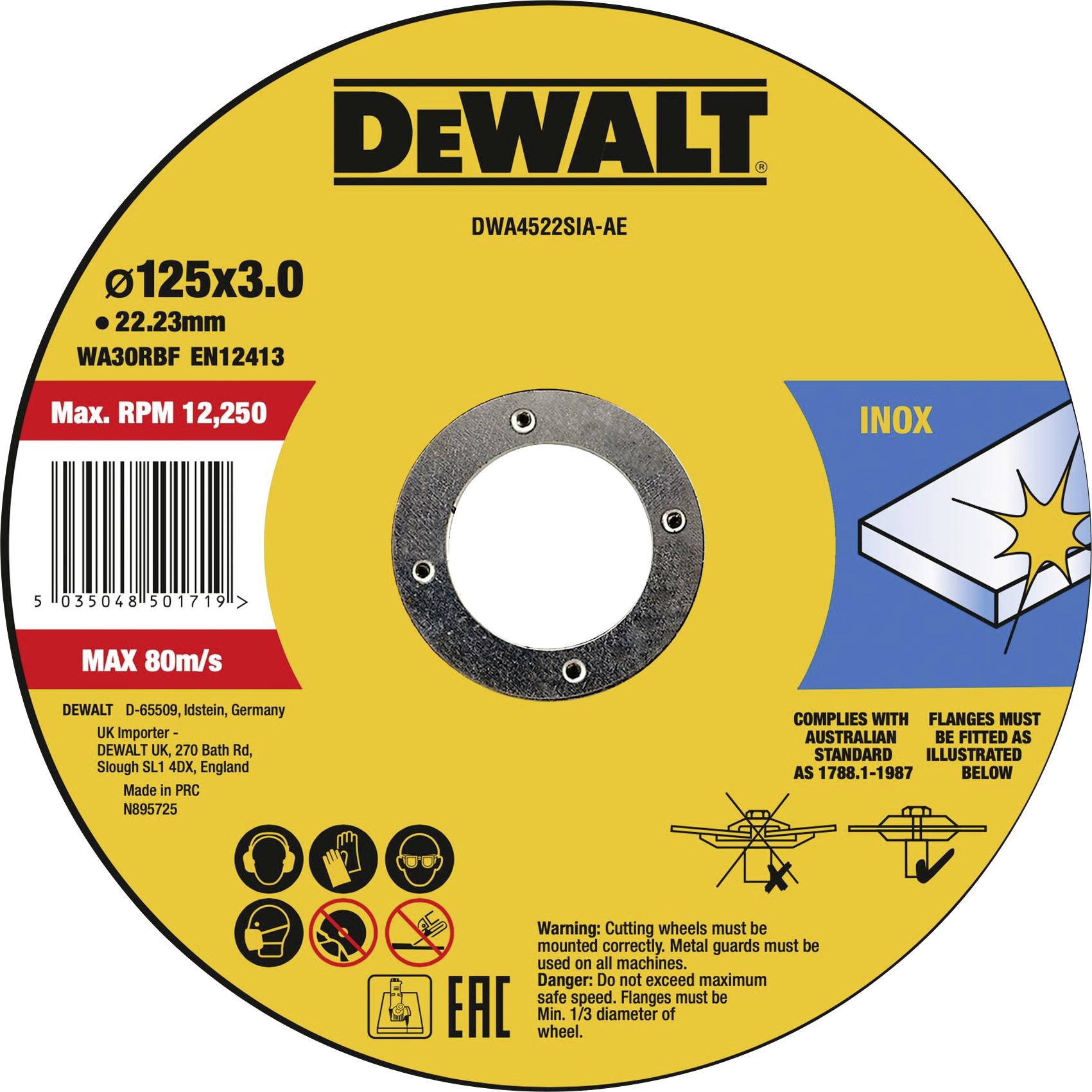 DEWALT DWA4522SIA-AE DWA4522SIA-AE Doorslijpschijf 125 mm 1 stuk(s) Metaal, RVS, IJzer