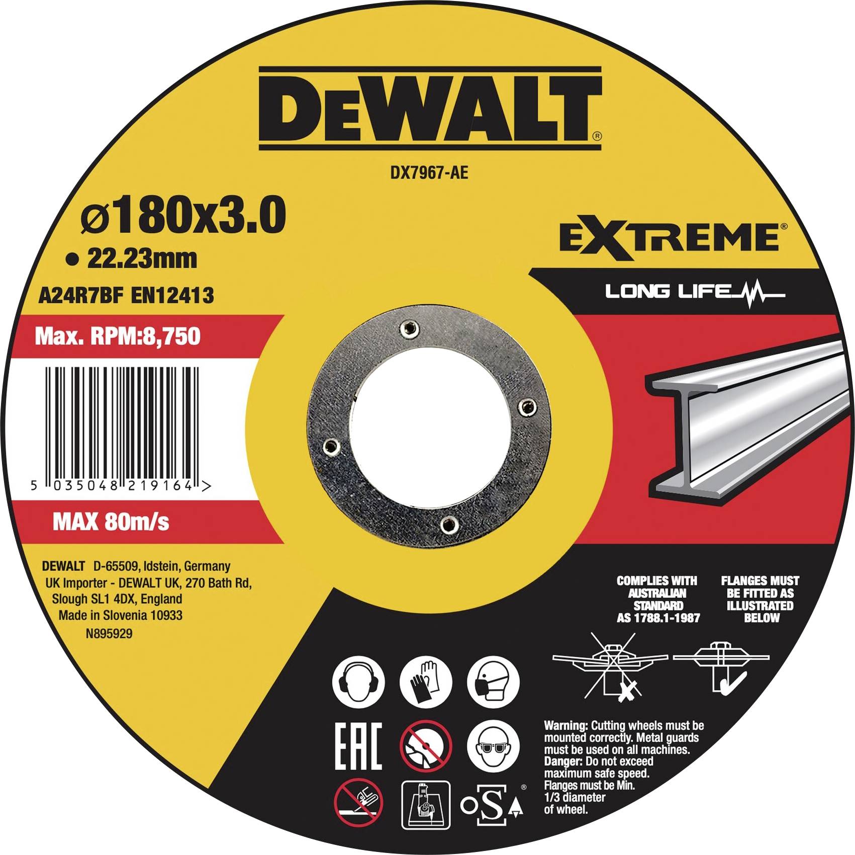 DEWALT DX7967-AE DX7967-AE Doorslijpschijf 180 mm 1 stuk(s) Metaal, RVS, IJzer