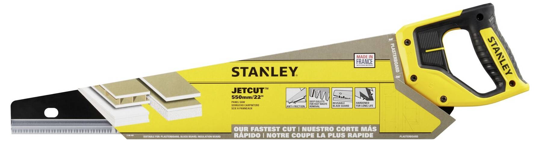 Ručna Stanley pila s ergonomskom ručkom. List pile je dug 550 mm, namijenjen brzom i preciznom rezanju.