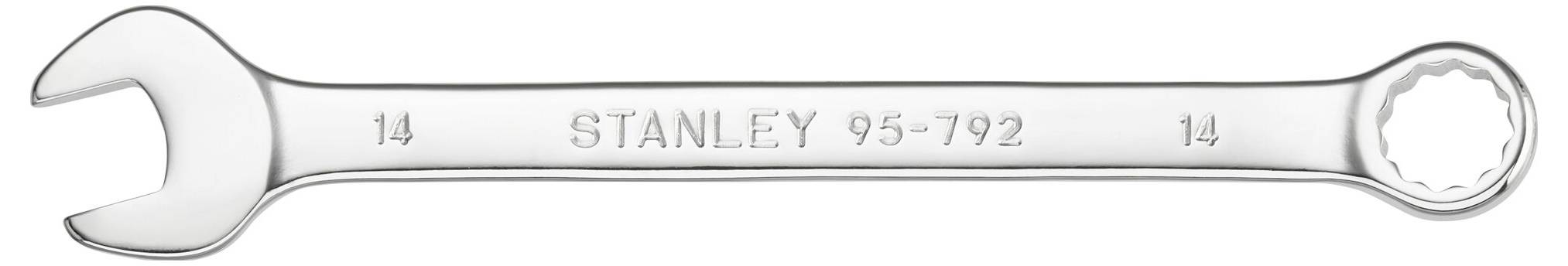 Blistavi ključ s dvostrukim otvorom s utiscima '14', 'STANLEY' i '95-792'. Lijevo otvoreni otvor, desno prstenasti ključ.