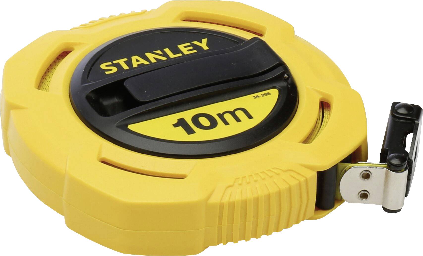 Žuti mjerni trak marke Stanley dužine 10 metara.