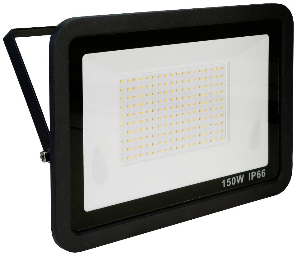 LED reflektor, crni, snage 150W i IP66 oznake, pogodan za vanjsku rasvjetu.