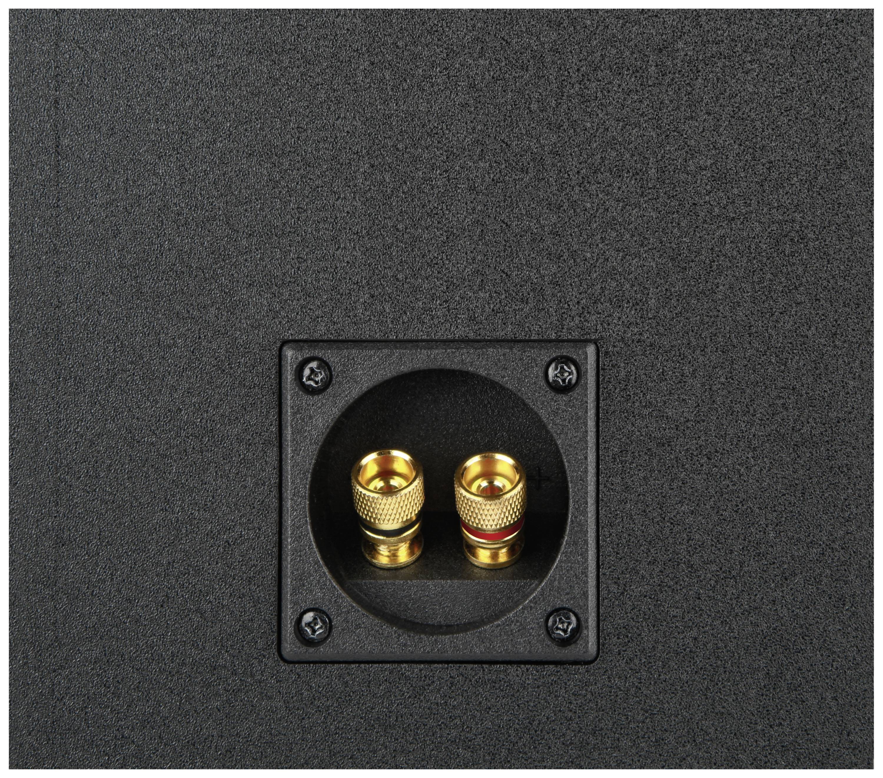 'Stražnja strana zvučnika s dva zlatna zvučnička priključka.'