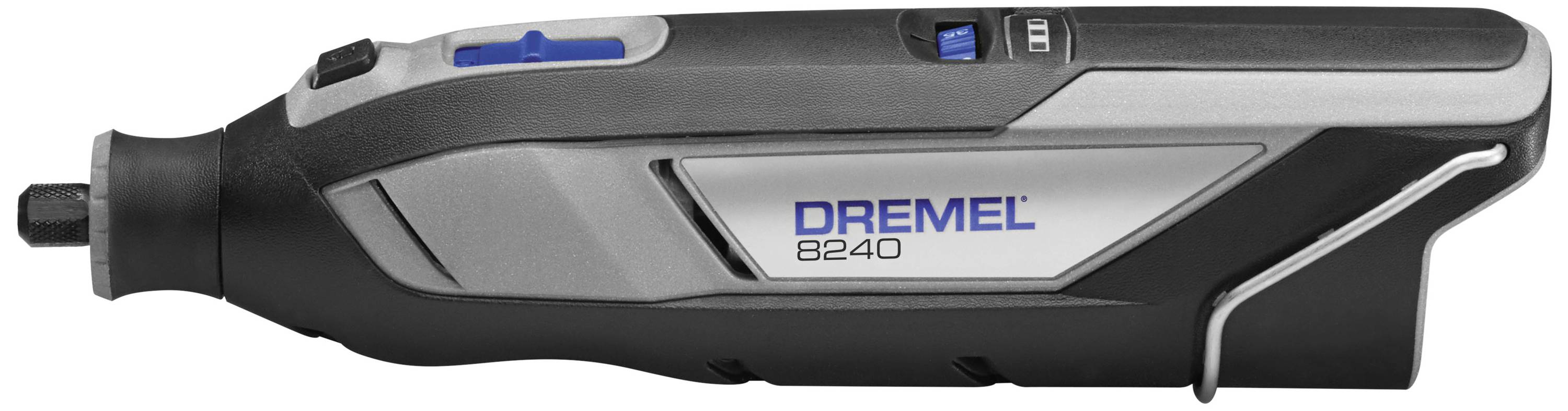 Bežični višenamjenski alat marke Dremel, model 8240, s plavim i sivim kućištem, pogodan za DIY projekte.