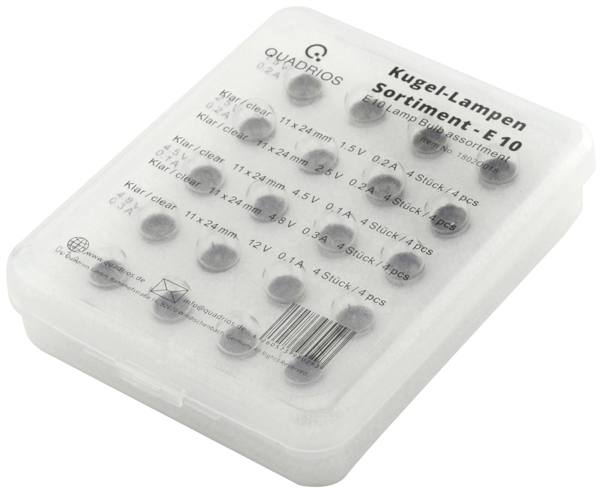 Quadrios 1802O018 Displaylampje 1.5 V, 2.5 V, 4.5 V, 4.8 V, 12 V Fitting E10 20 onderdelen