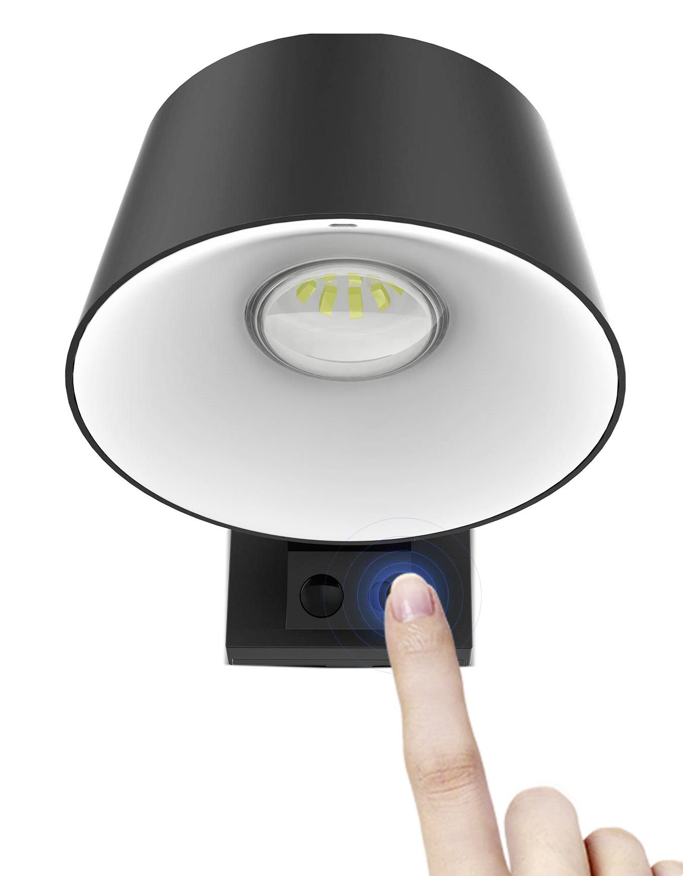 Crna stolna lampa s integriranim senzorom dodira za podešavanje osvjetljenja aktivira se jednim dodirom prsta.