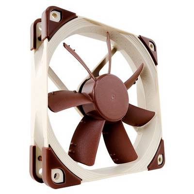 Računalni ventilator u bež i smeđoj boji. Ima pet rotonih listova i kvadratičnog je oblika, konstruiran za hlađenje.