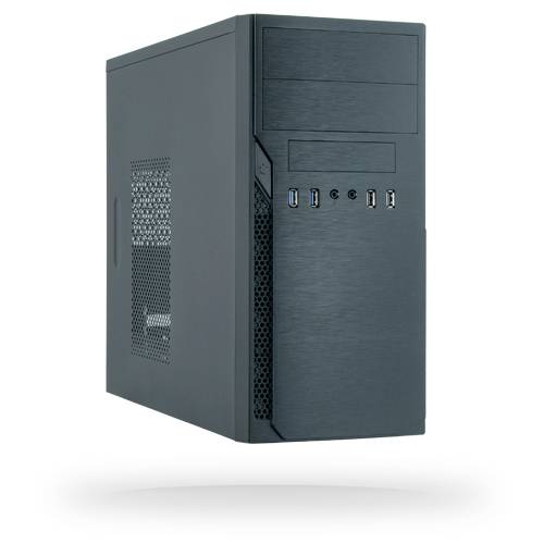 Crno kućište za PC s prednjim priključcima za USB i audio. Pogodno za sastavljanje stolnog računala.