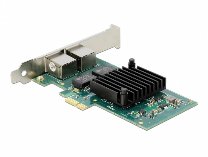 Mrežna kartica s dva Ethernet priključka, pogodna za proširenje računala radi poboljšane mrežne povezivosti.