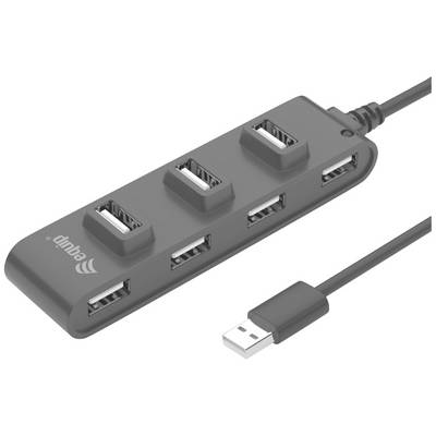 Sivi USB razdjeljnik sa četiri priključka i jednim spojenim USB kabelom.