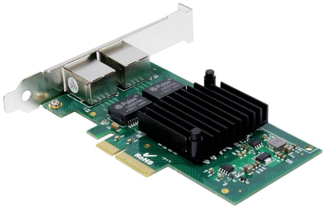 Mrežna kartica s dva Ethernet priključka i hladnjakom. Pogodan za ugradnju u računalo, podržava high-speed veze.