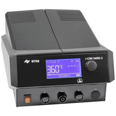 Slika prikazuje crnu lemilicu 'i-CON VARIO 2' tvrtke Ersa s digitalnim zaslonom koji pokazuje '360°C'. Ima tri priključka.