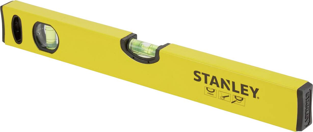 Žuti, pravokutni mjerni instrument za razinu marke Stanley s dvije libele za precizno niveliranje.