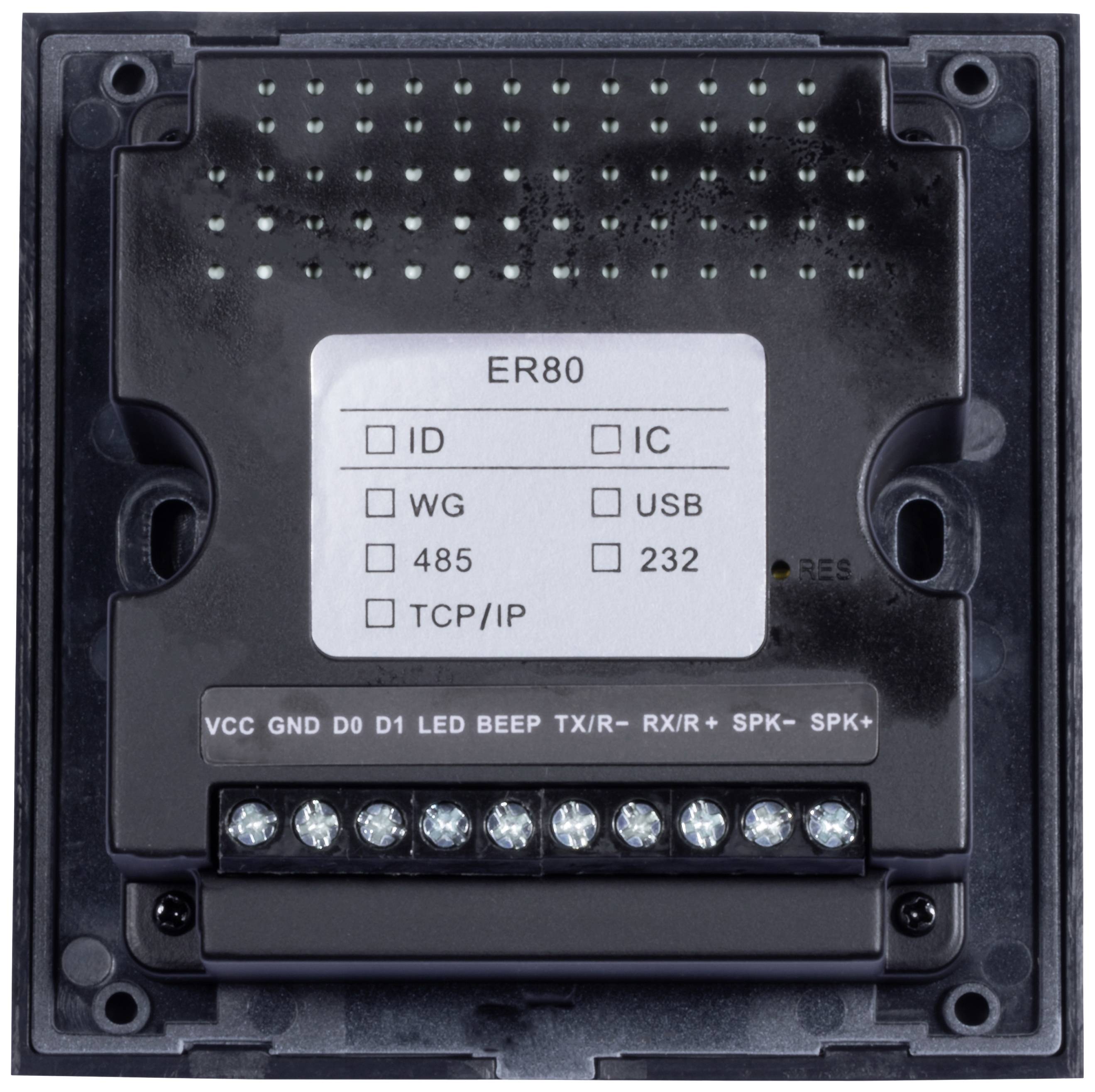 Elektronička jedinica za ulaznu kontrolu s priključcima: ID, WG, 485, TCP/IP, IC, USB, 232. Priključci za VCC, GND, LED, SPK.